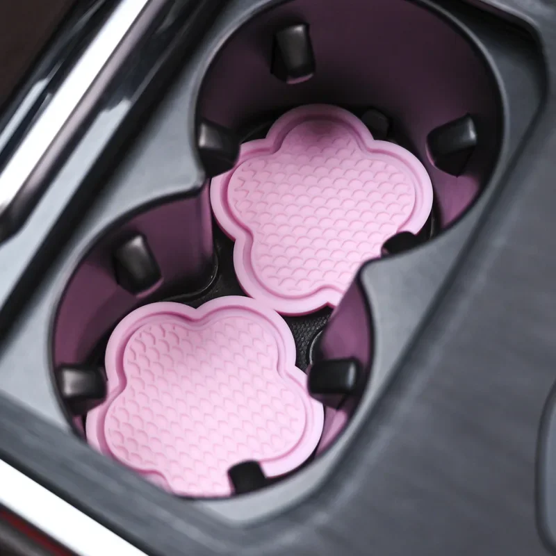 2PCS Car Cup Coaster Flower Shaped Silicone Waterproof Non-Slip Sift-Proof Spill Saucer Auto Interior Anti-skid Cup Holders