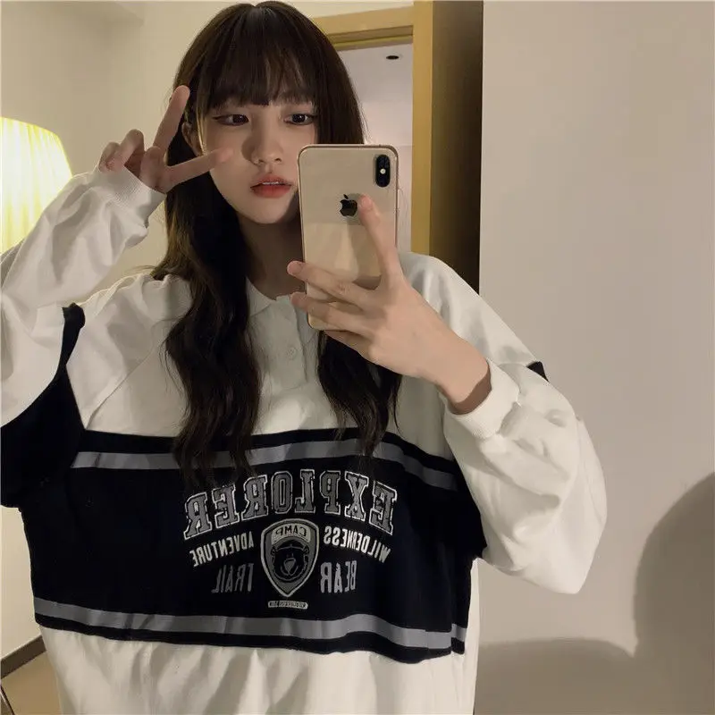 Print Sweatshirts Women Baggy Long Sleeve Harajuku Streetwear Elegant Autumn Preppy Korean Fashion Style Students Ropa Mujer Bew