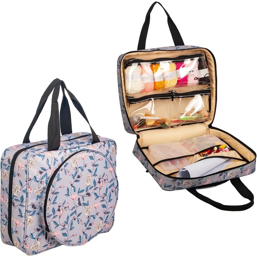 

Portable Square Cross Stitch Starter Kits Bag for Embroidery Project Storage with Multifunctional Pockets Compact Tote Bag with