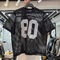 Mesh SAINT Grote Print Logo T-shirt 2025 Zomer Mannen Vrouwen Hoge Kwaliteit Digit 80 Print Tag Ademende Korte Mouw kleding Tops