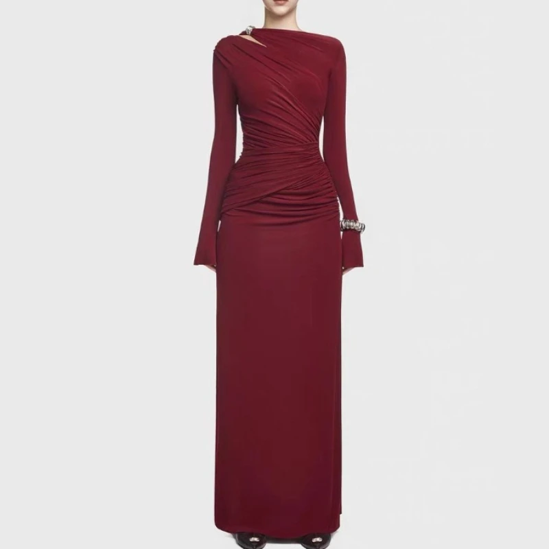 2026 Autumn New Fashion Temperament Long-sleeved Elegant Pleated Waist High-end Dress
