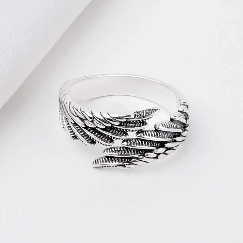 خواتم مفتوحة قابلة للتكديس من الفضة الإسترليني عيار 925 على شكل ريشة الملاك للنساء إكسسوارات مجوهرات فاخرة جميلة تمنع الحساسية #6