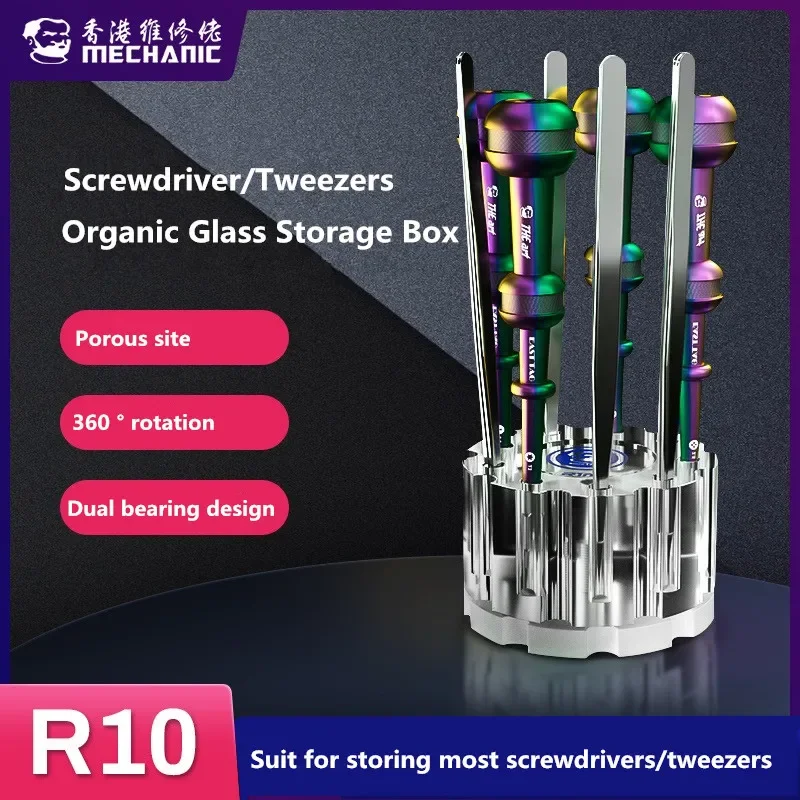 MECHANIC R10 9-hole Storage Rack Crystal Rotating Mobile Phone Maintenance Screwdriver Tweezers Tool Organizer