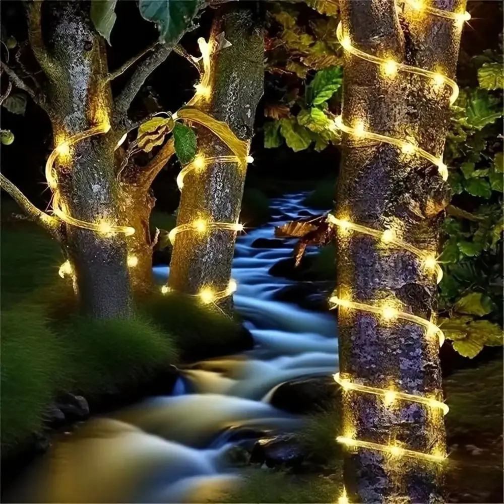 Wedding Party Waterproof Solar String Lights Energy Saving 8 Modes LED Tube Lights 50 LEDs Durable Rope Lights Garden Decor
