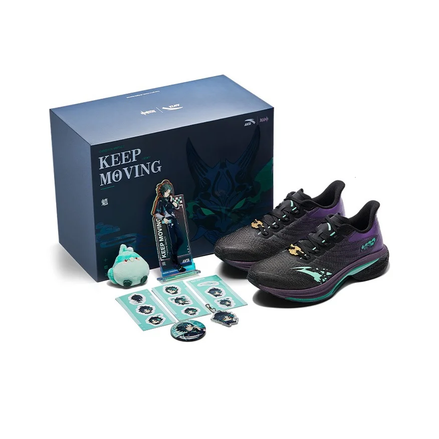 

GenShin x Anta Mach 4 Fabric Slip Resistant Low top Running Shoes Women's Black Purple 122515583X-1