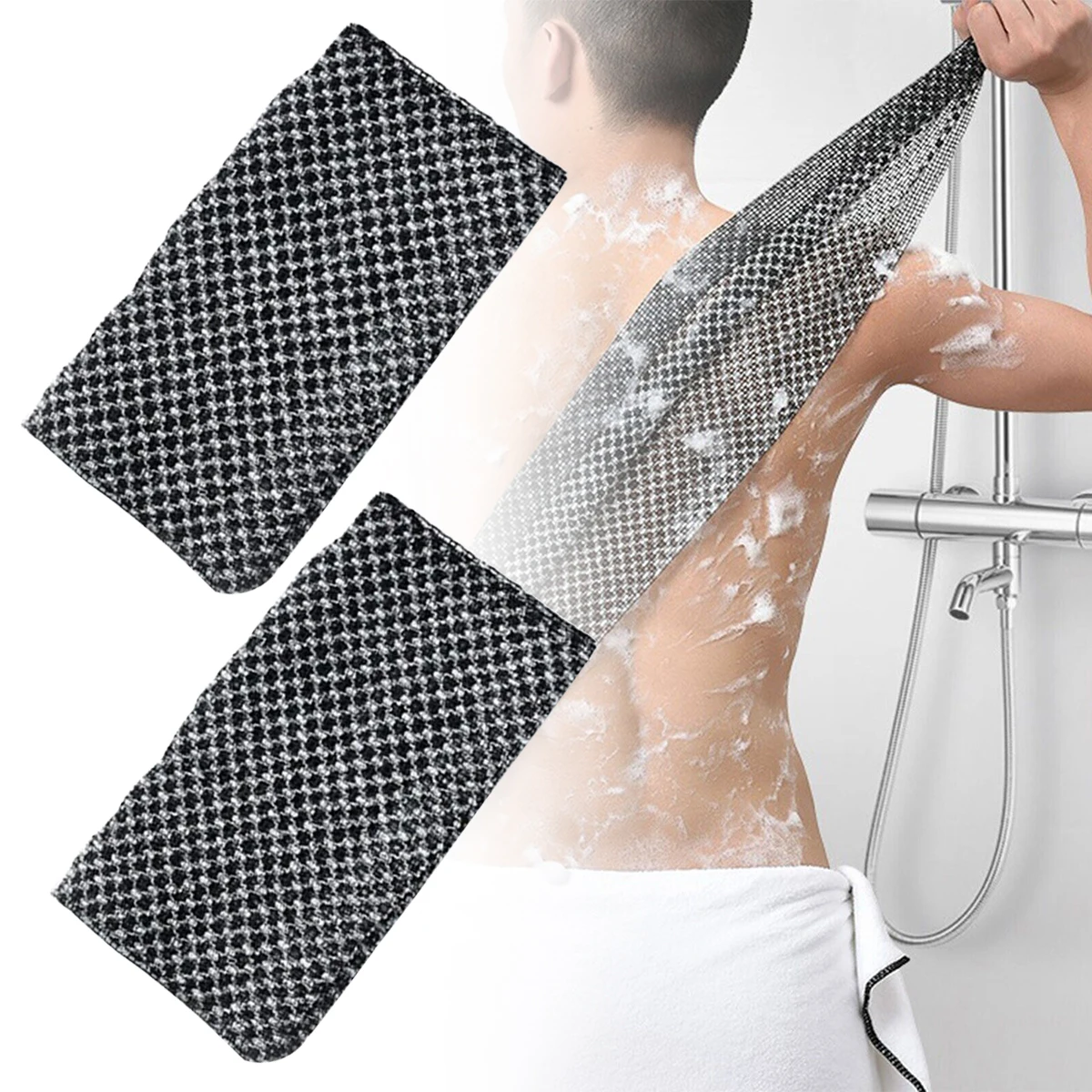 

2 Pcs Exfoliating Back Scrubber Body Scrubbing Towel Carbon Fiber Bath Wash Cloth Loofah for Men Rubbing Washcloth Bath Brush