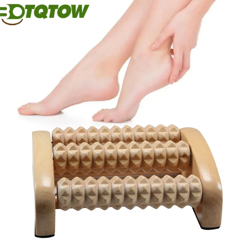 1PC Wooden Foot Massager,Grooved Muscle Roller,Help Muscle Tension& Improve Blood Circulation,Natural Wood Therapy Massage Tools