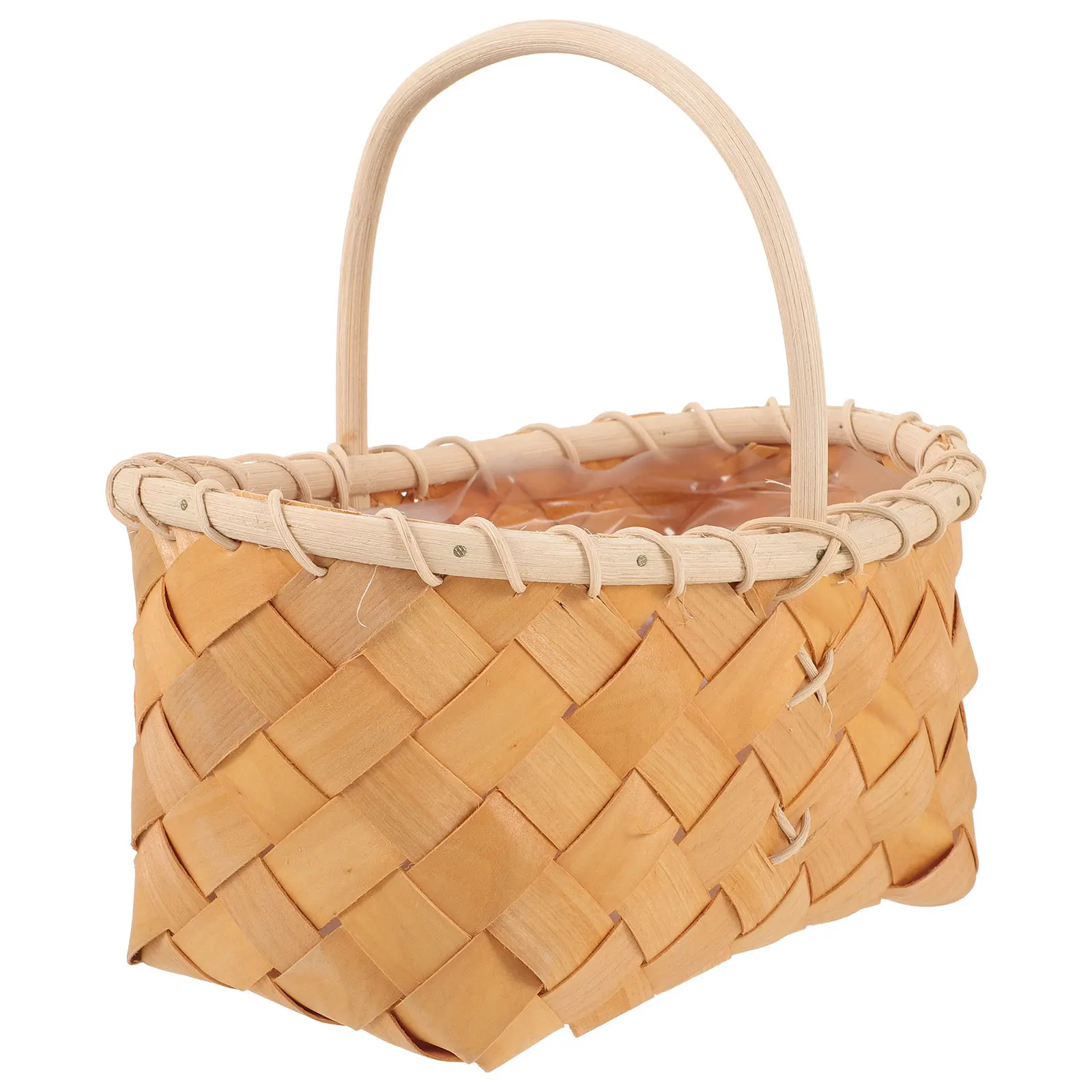 

Woven Flower Basket Handmade Wooden Storage Basket for Snacks Fruits Bread Sundries Organizer Garden Picnic Bbq Condiments