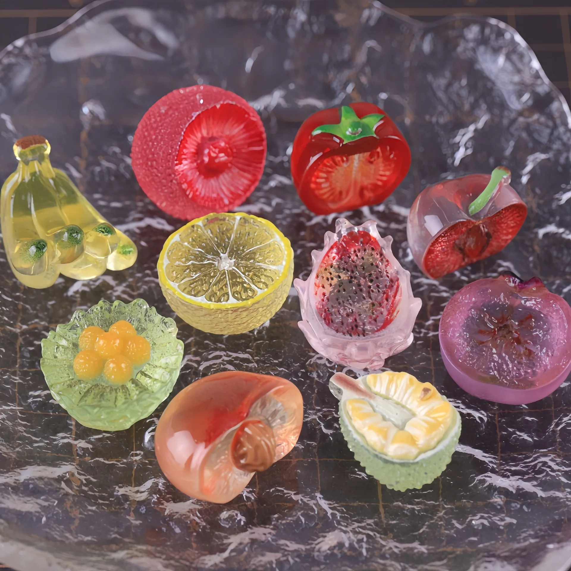 10pcs Transparent fancy half cut bayberry lemon fruit DIY decoration accessories car desktop small ornament