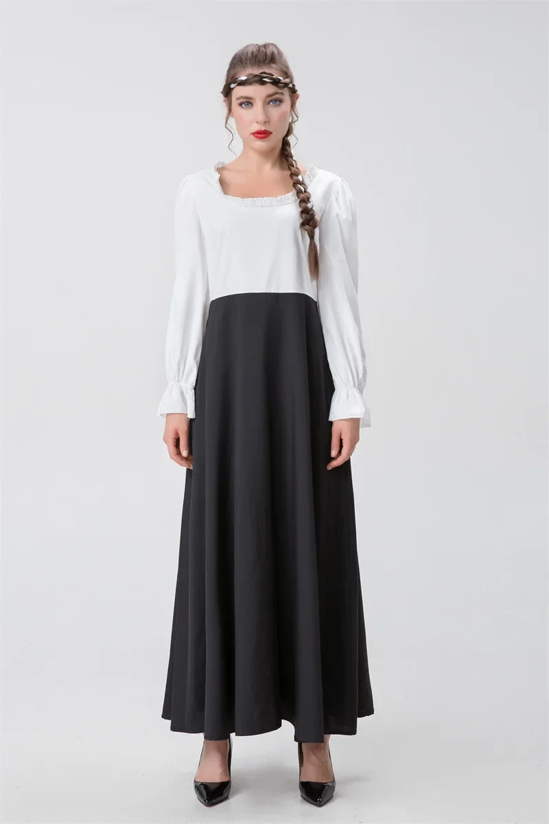 بدلة لعب الأدوار على طراز عصر النهضة في العصور الوسطى وياقة مربعة وخصر وتنورة كاملة مكونة من قطعتين فستان درامي