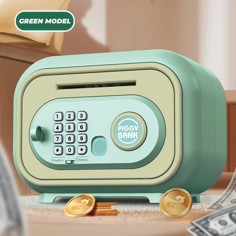 Hucha de dibujos animados para niños, moneda automática con ruedas, contraseña de huella digital, caja de dinero con desbloqueo, juguetes para juego de imitación, regalos para niño y niña
