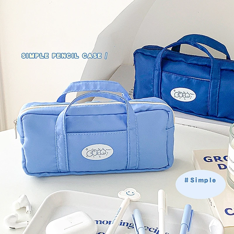 Happy Bubble Pen Bag Pencil Case Simple Design Blue Color Handbag Storage Pouch for Stationery School Pocket A7261