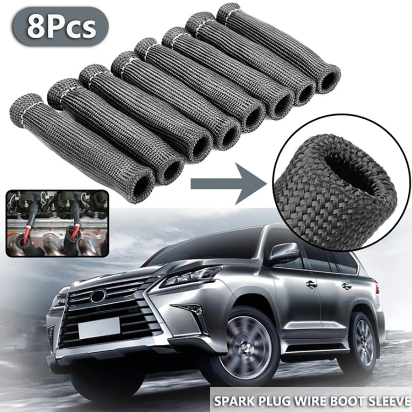 8Pcs Spark Plug Protect Boot 1600 Degree Heat Shield Thermal Protection Insulator Sleeve Spark Plug Wire Boots for Car Truck