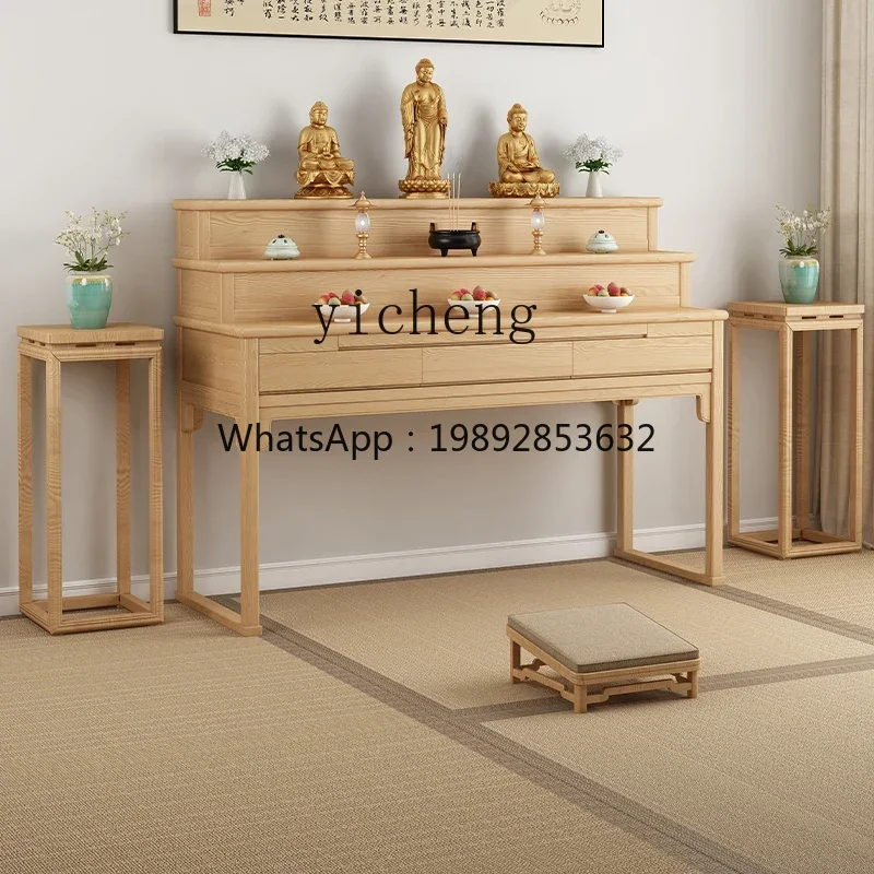new Chinese solid wood middle hall serving table incense case household Buddhist hall three-layer Buddhist table