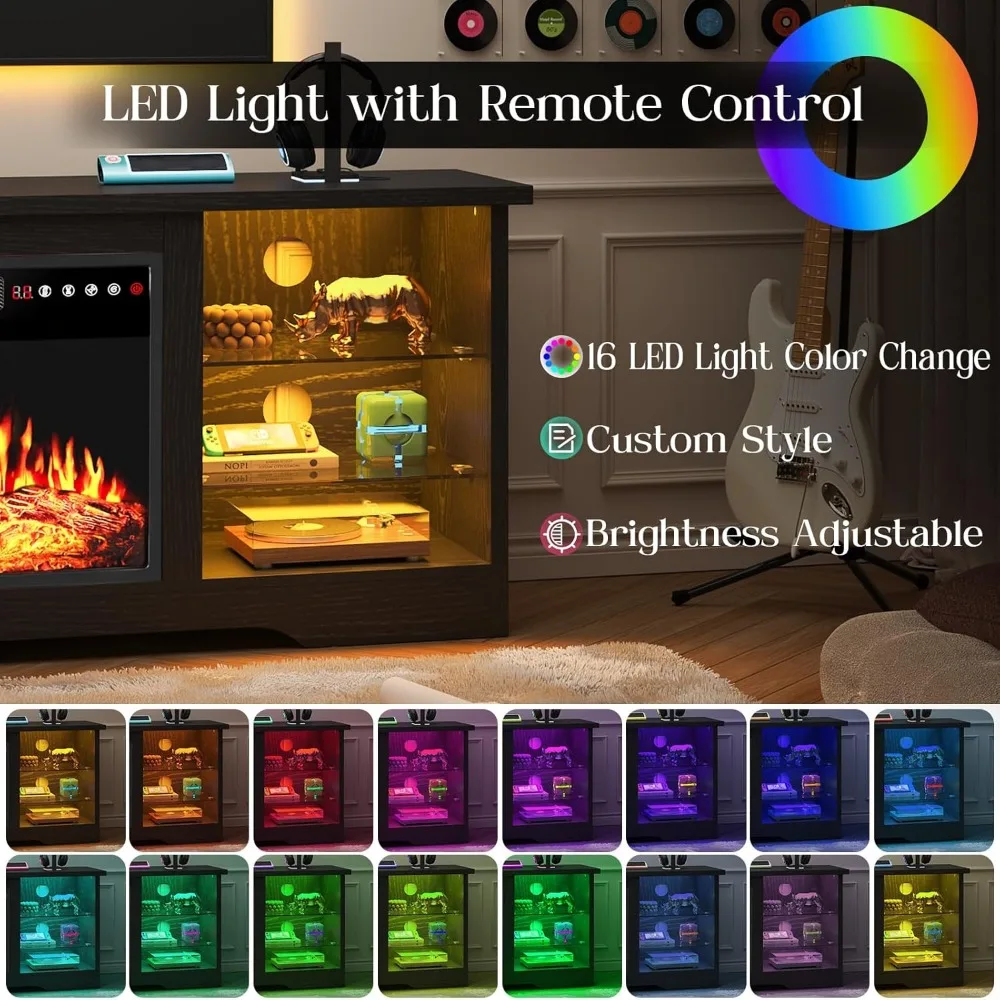 Suporte de TV com lareira elétrica para TVs de 65 polegadas, inserção de 18 polegadas, centro de entretenimento moderno com controle remoto