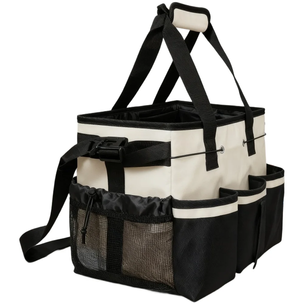 Structured Canvas Tote Bag for Transporting Cleaning Tools Supplies and Disposable Bags with Smart Compartmentalization