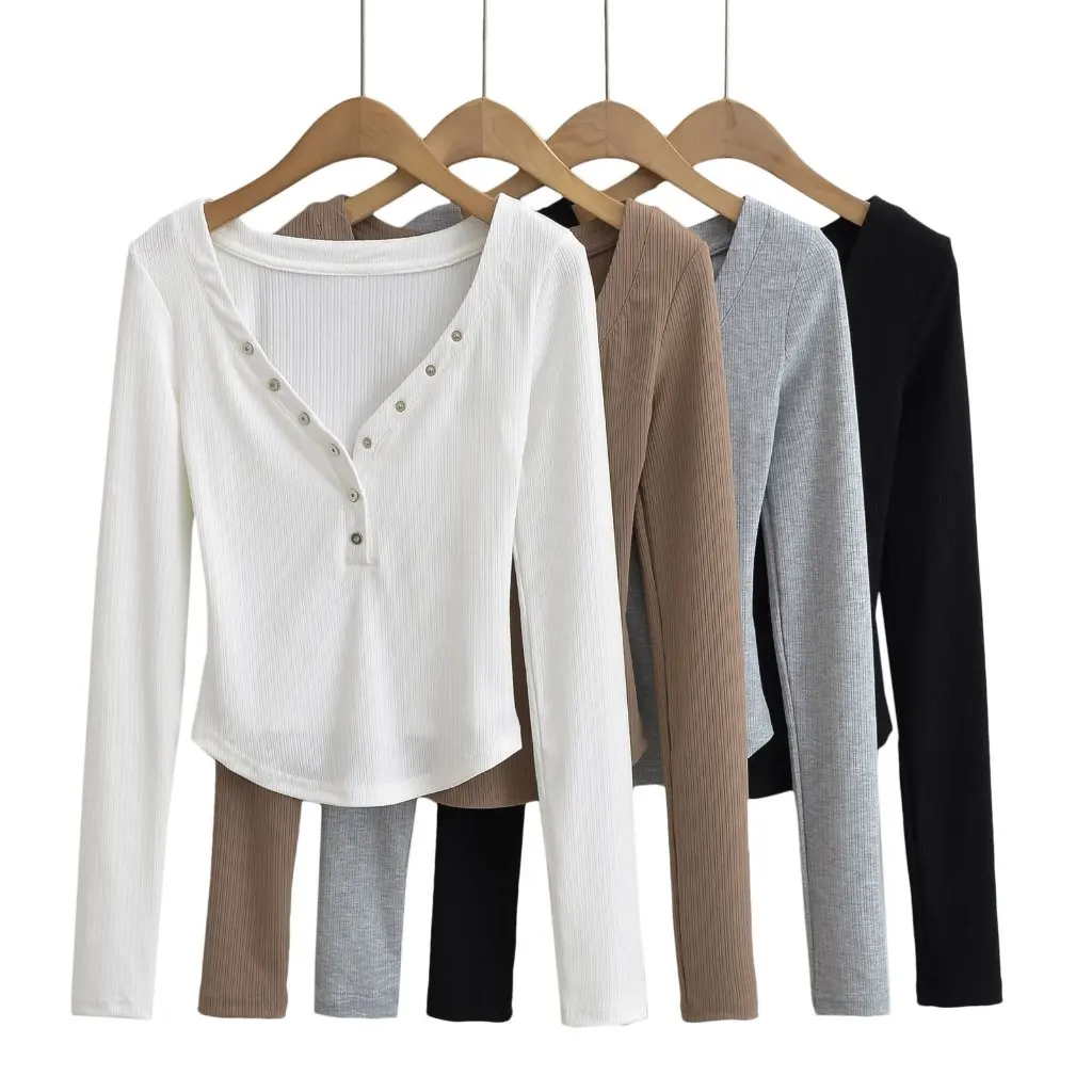 

Women's V-neck Long-Sleeved T-shirt Slim Waist Slimming Bottoming Shirt Top Sweet Hot Girl Design Autumn New Fashion