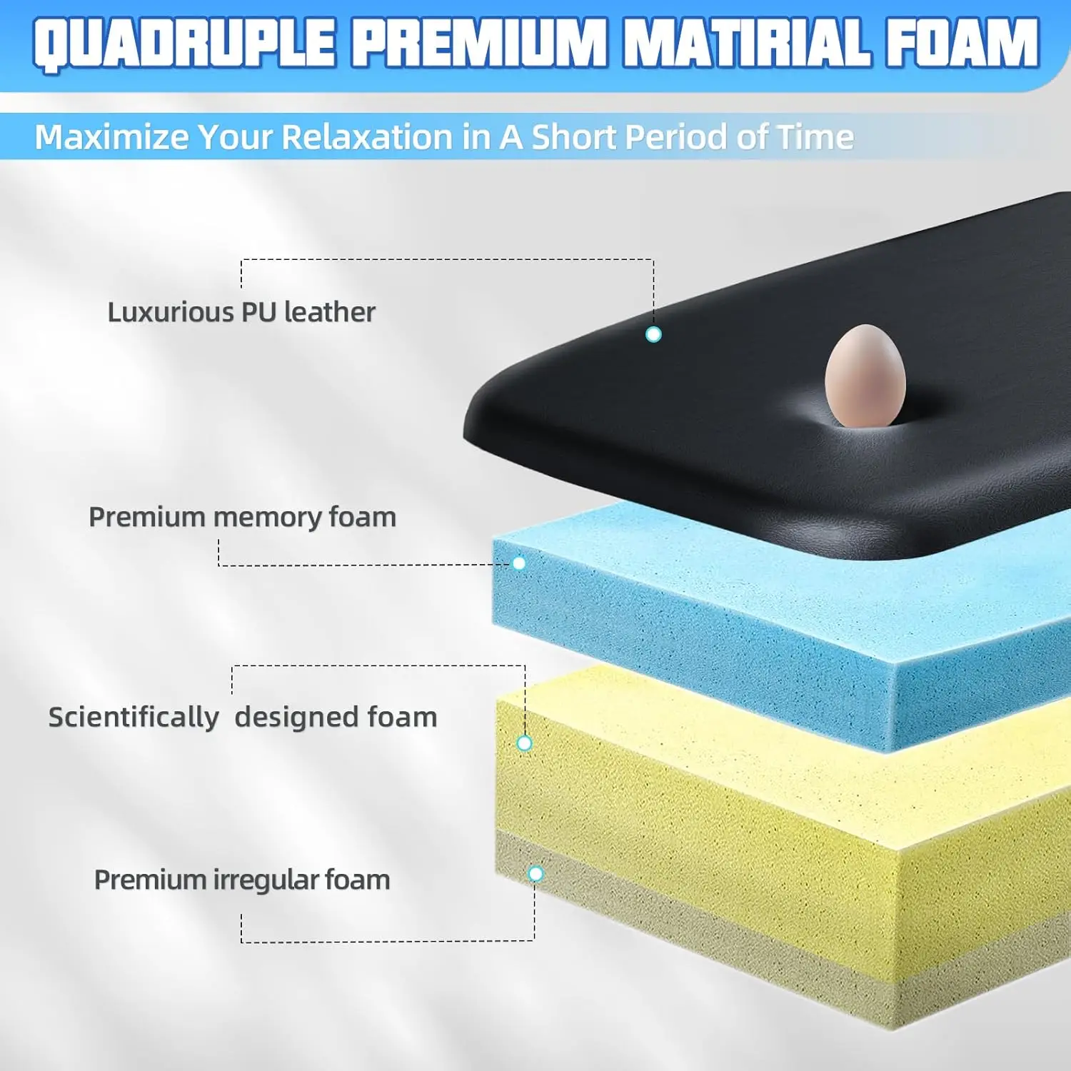 طاولة تدليك ثابتة مع رغوة الذاكرة، طاولة تدليك مع ارتفاع قابل للتعديل، سرير للوجه لخبير التجميل، جلد PU