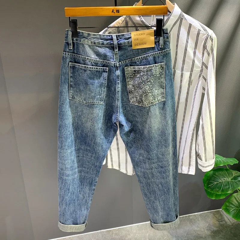 2024 Frühling und Sommer neue lose übergroße Jeans Herrenmode Druck Casual Fashion All-Matching Harems hose im britischen Stil