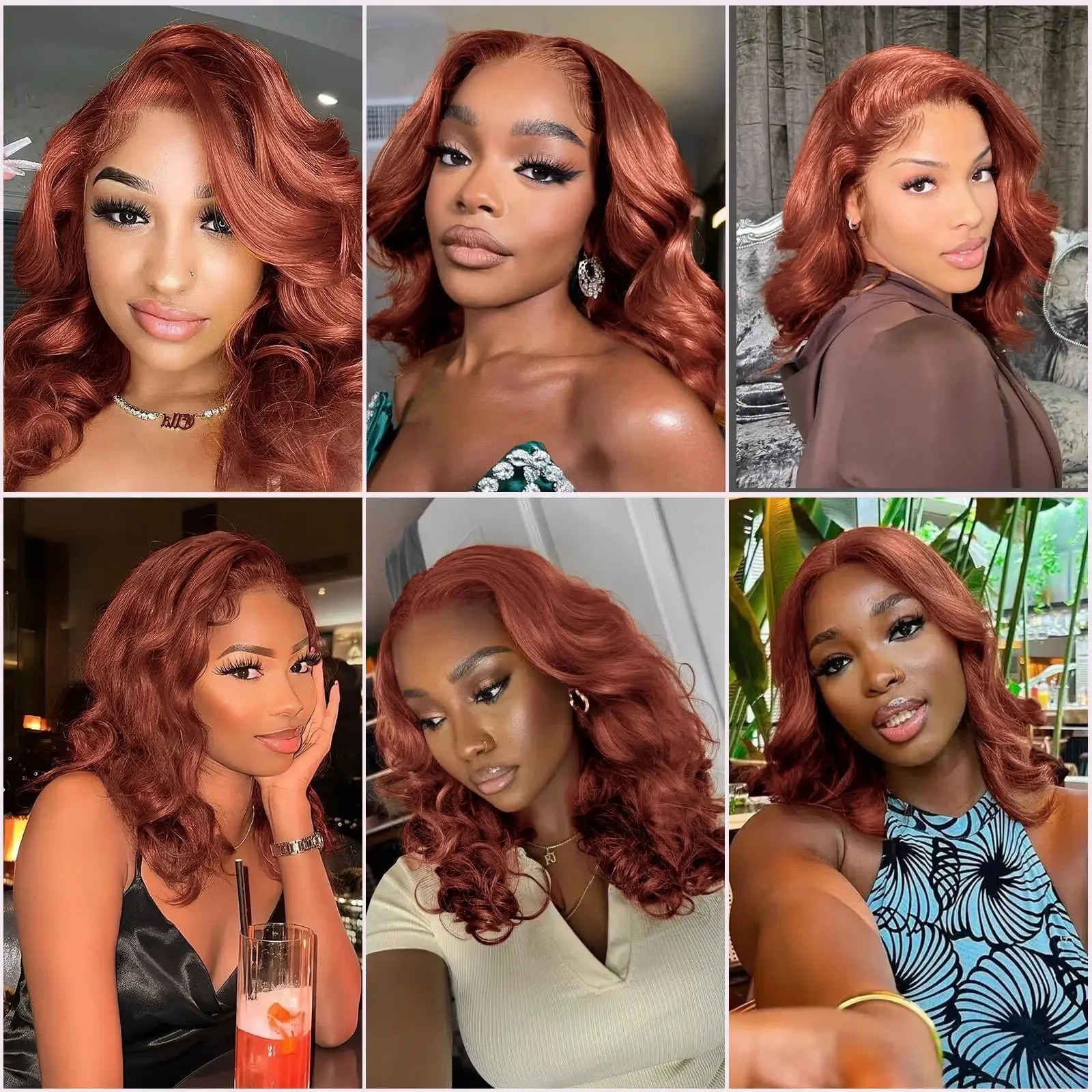 วิกผมลูกไม้ด้านหน้าสีน้ำตาลแดงแบบ Body Wave ผมแท้บราซิล ขนาด 12 14 16 นิ้ว