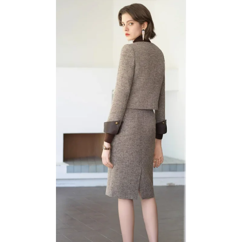 Brown Suit Skirts Women Spring Business Attire Autumn Professional Wear High-end Urban Workplace Fashion Two Piece Sets Outifits