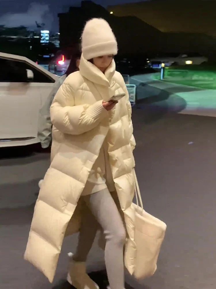 Abrigo de plumón largo y acolchado para mujer, estilo moderno, para caminar, cálido, blanco, de plumas
