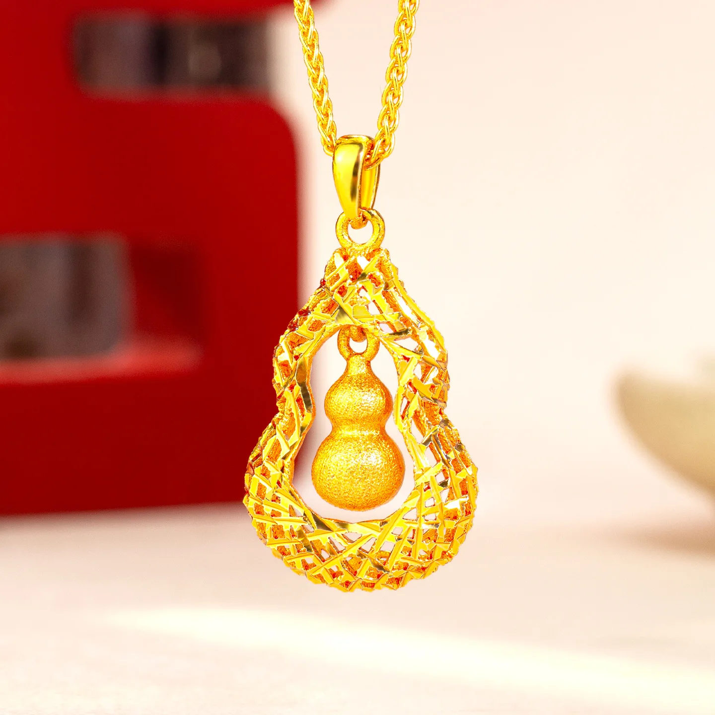 9999 gold hollowed-out snake-shaped pendant, ancient method inherited, fashionable, bringing good fortune . Necklace.