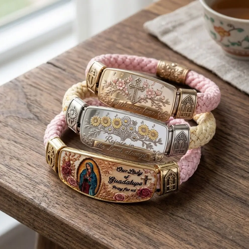 Faith Over Fear Faith Over Fear Bracelet Retro Style Bible Verse Faith Scripture Bracelet Catholic Prayer Floral Pattern