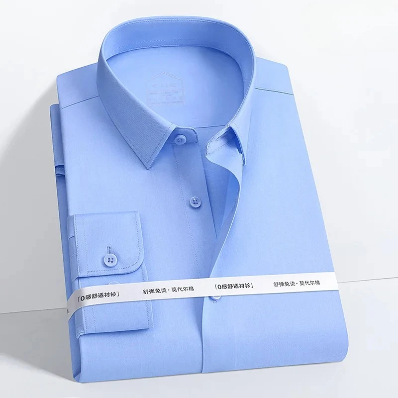 

New Fabrics Modal Shirts Men Long Sleeve 8XL Micro Elasticity Men Shirts Long Sleeve Slim Fit Anti-wrinkle Classic