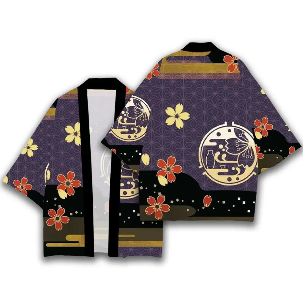 سترة كيمونو عتيقة بأنماط مموجة وزهور تقليدية باللون الأزرق النيلي على الطراز الياباني للجنسين سترة كاجوال فضفاضة ومريحة