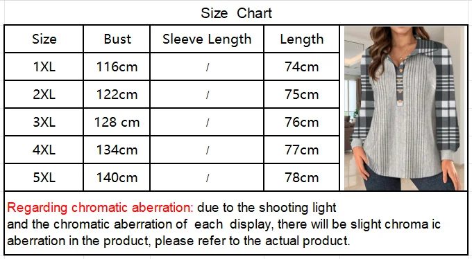 Plus-Size Damen-Hoodie mit Knöpfen, gestreift, kariert, farblich abgesetzt, langärmelig, kariert. – Detail 1