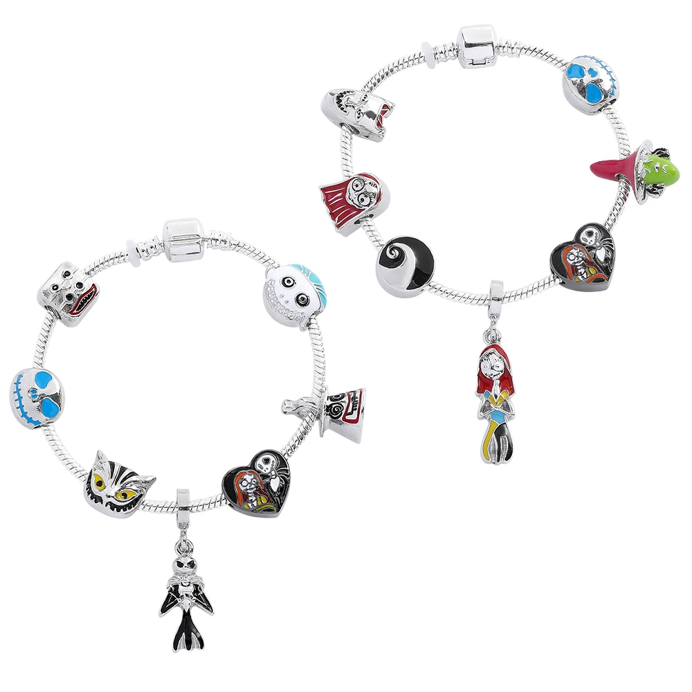 Pulsera de Navidad y Halloween con colgantes de Papá Noel, árbol de Navidad, Jack Skellington y fantasma, brazalete para mujeres y hombres, regalo.