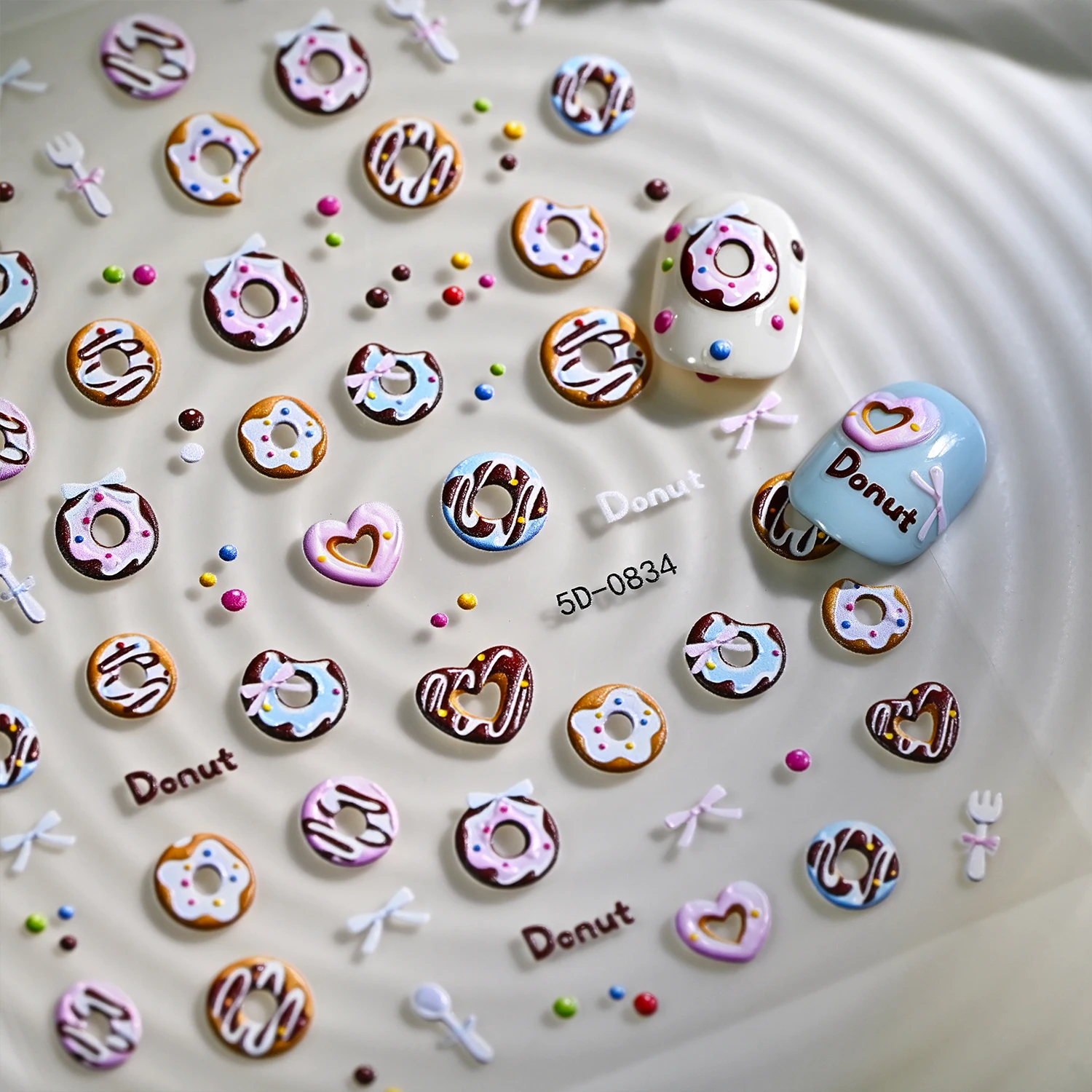 1pcs 5D Embossed Sweet Donut Nail Stickers Colorful Dessert Nail Art Decals Self-Adhesive Nail Decors for Salon & Home Manicure*