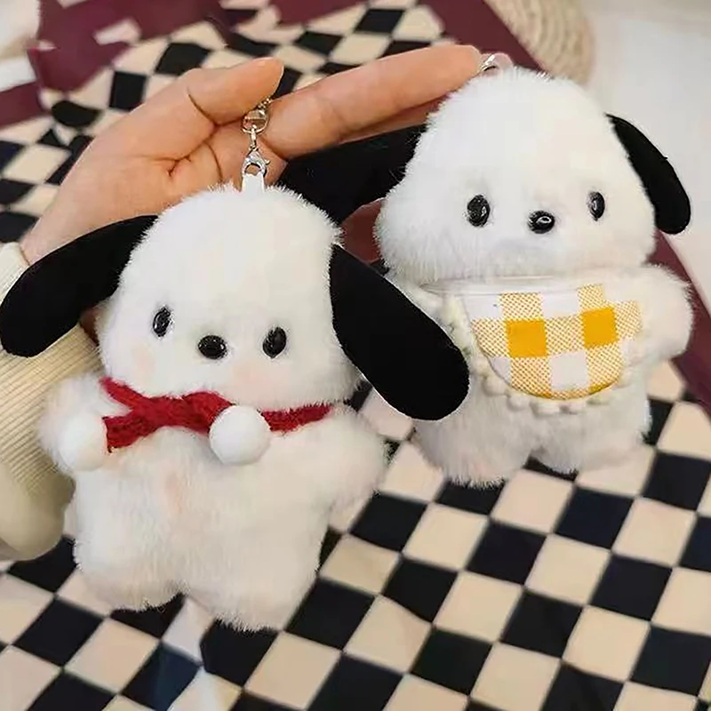 Anime Sanrio Figure Pochacco Plush Doll Keychain Diy Plush Pendant Bib Scarf Skirt Keyring Shoulder Bag Ornaments Decoration Toy