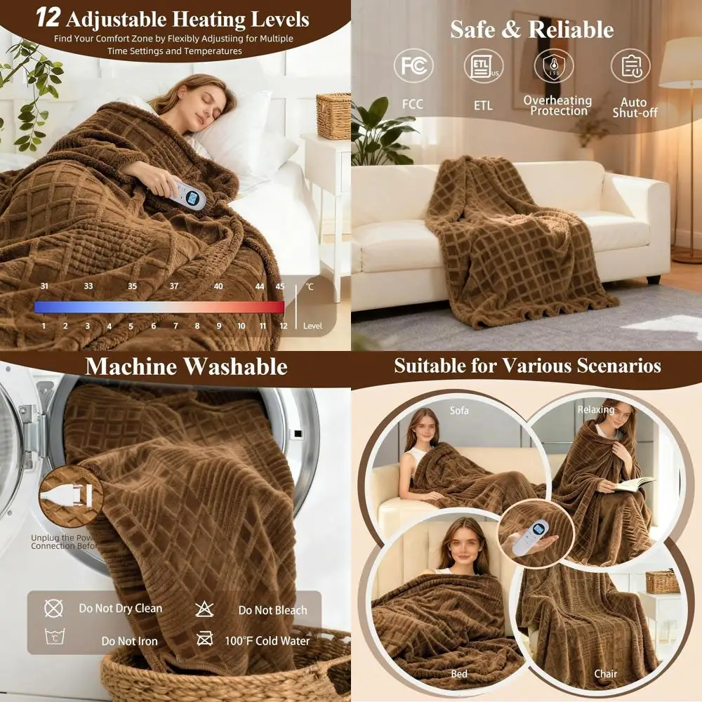 

Full Size Electric Waffle Blanket 74x84, 12-Setting Heat Control, 1-12 Hour Timer, ETL & FCC Certified, Overheat Protection for
