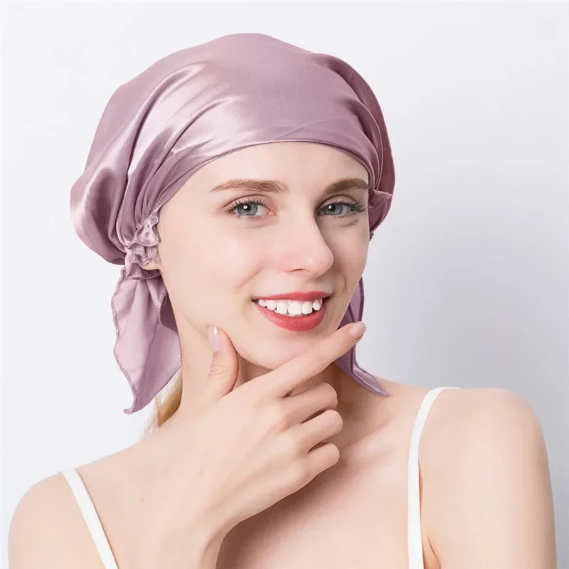 100% Natural Mulberry Silk Sleeping Cap Silk Shower Cap Nightcap Housework Cooking Hair Care Bonnet Protector Hair Accessories