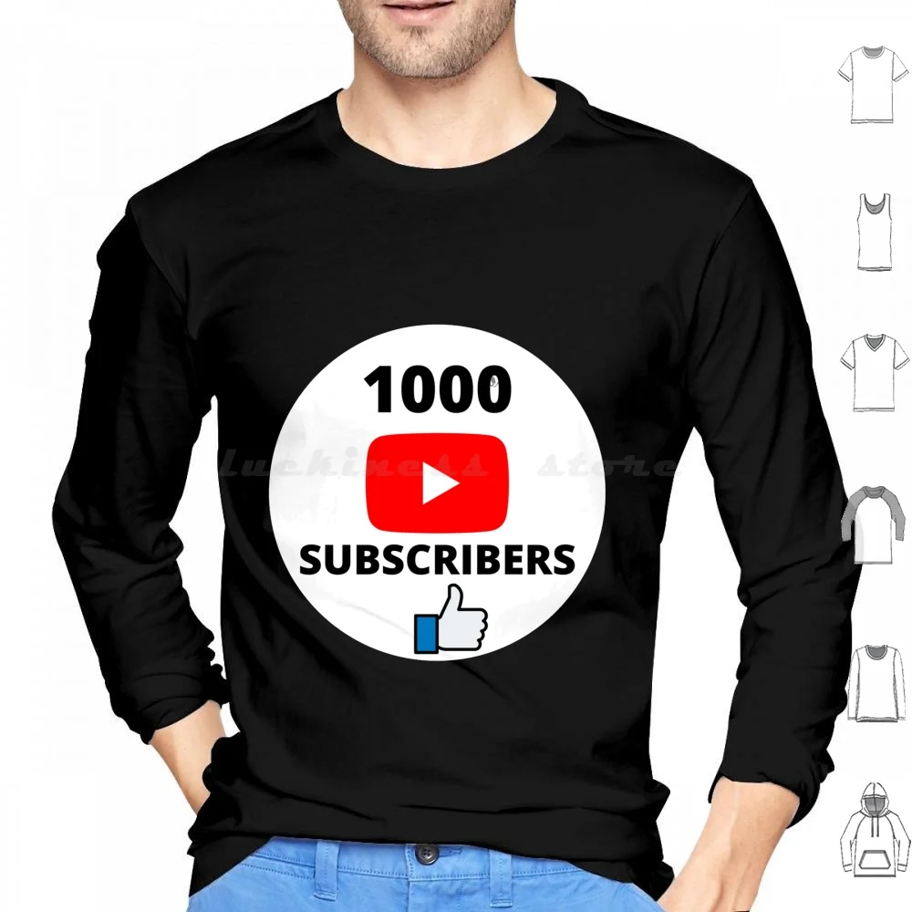 1000 Subs Hoodie cotton Long Sleeve Highhocreations High Ho Silver Youtube Subs Subscribers Subscriber Follow Follows