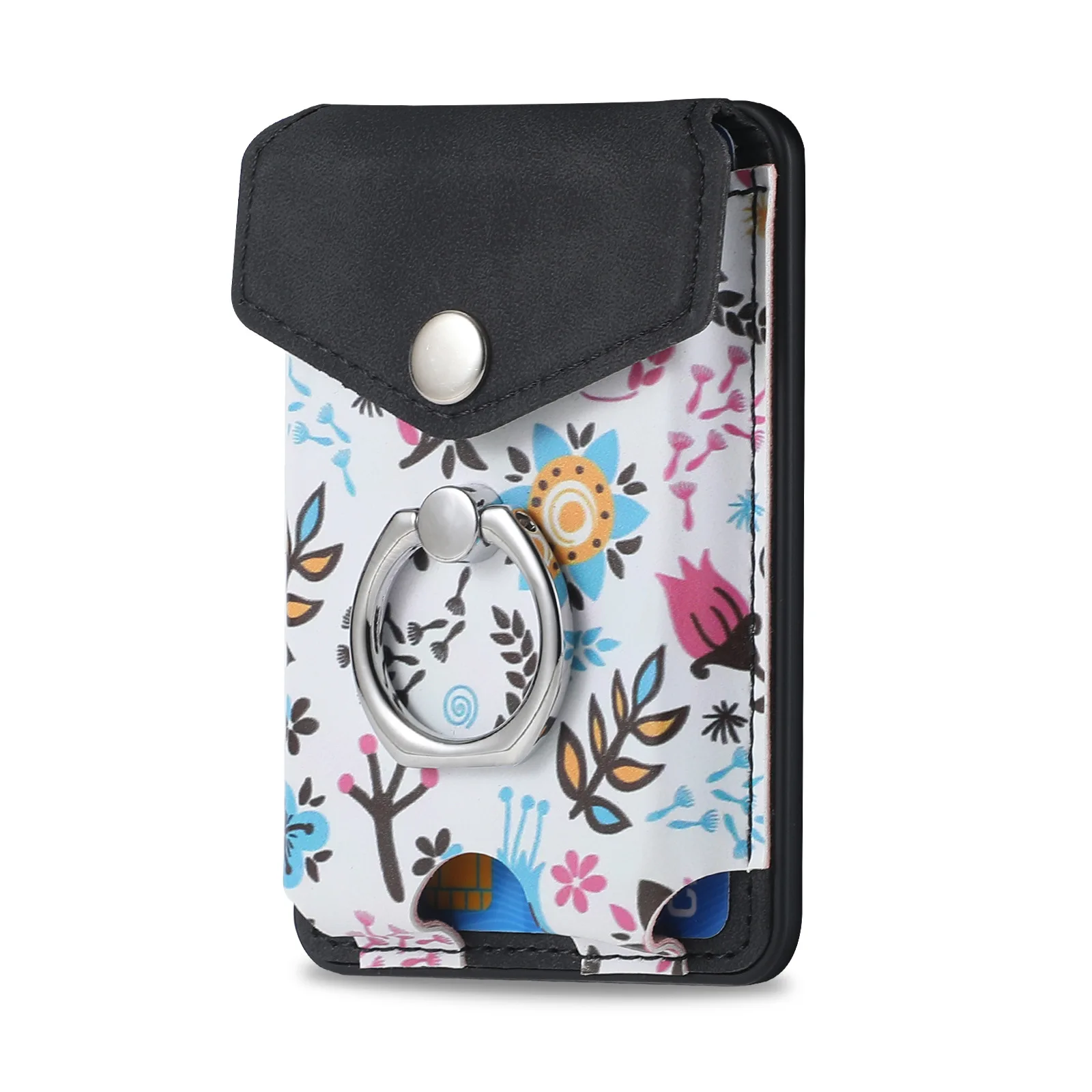 Floral Pattern Magsafe Wallett Card Holder Removable Silicone Security Box Card Holder with Bracelet Holder for Iphone Apple