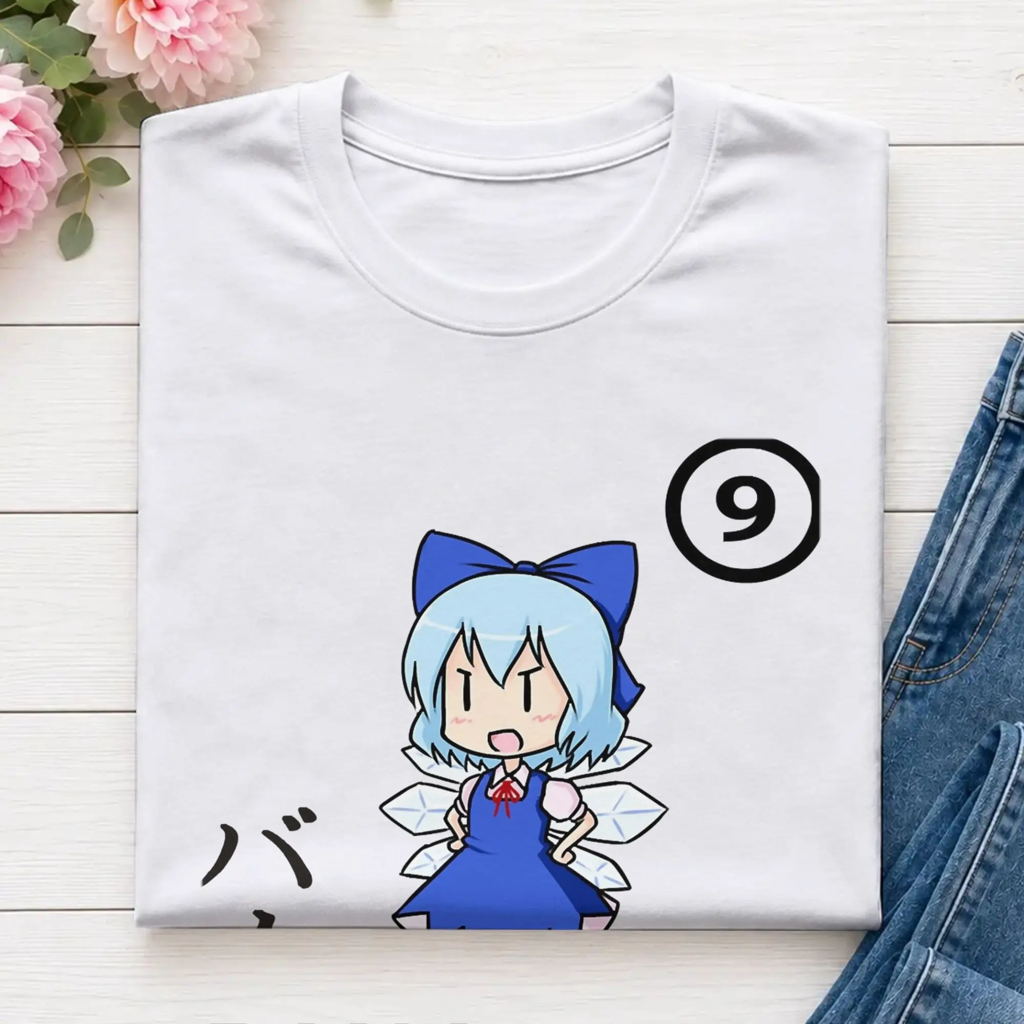 Baka!! Cirno Strong! T-Shirt Summer Touhou Project Cotton T Shirts For Mens Hipster Print Tshirt Short Sleeve Classic Top Tees