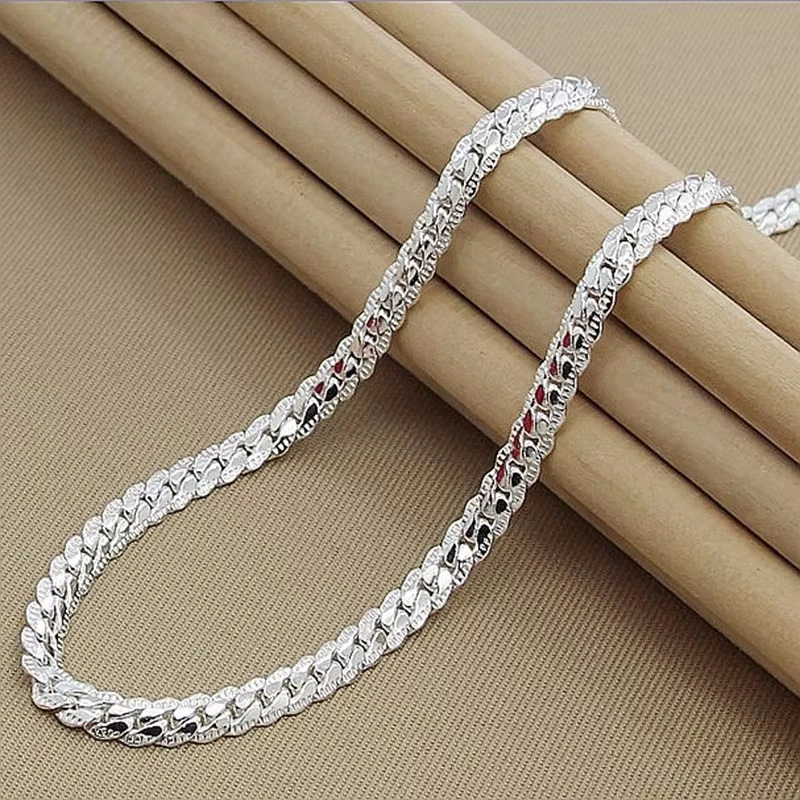 925 Sterling Silver 8/16/18/20/22/24 Inch 6mm Side Chain Necklace Bracelet For Woman Men Fashion Charm Wedding Jewelry