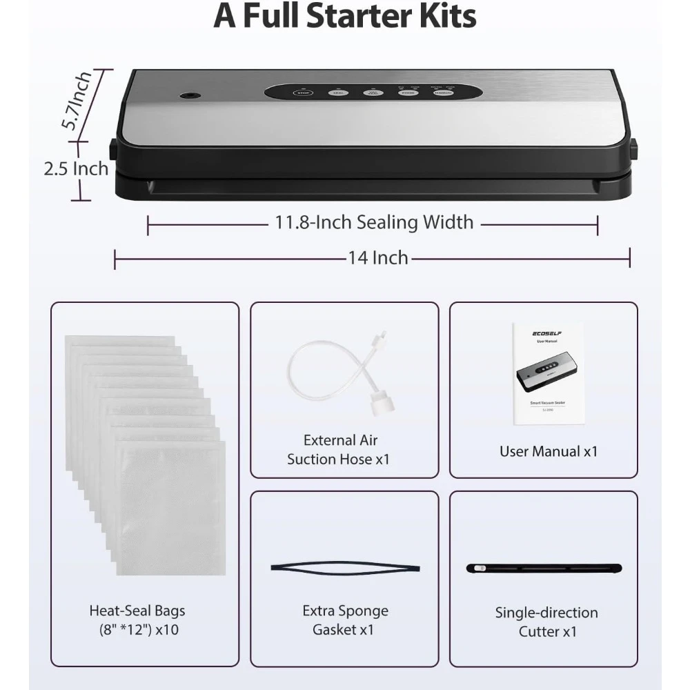 Sigillatrice sottovuoto, vassoio e taglierina rimovibili 8 in 1 e 10 sacchetti, conservazione degli alimenti e Sous Vide, sigillatori automatici per alimenti sottovuoto