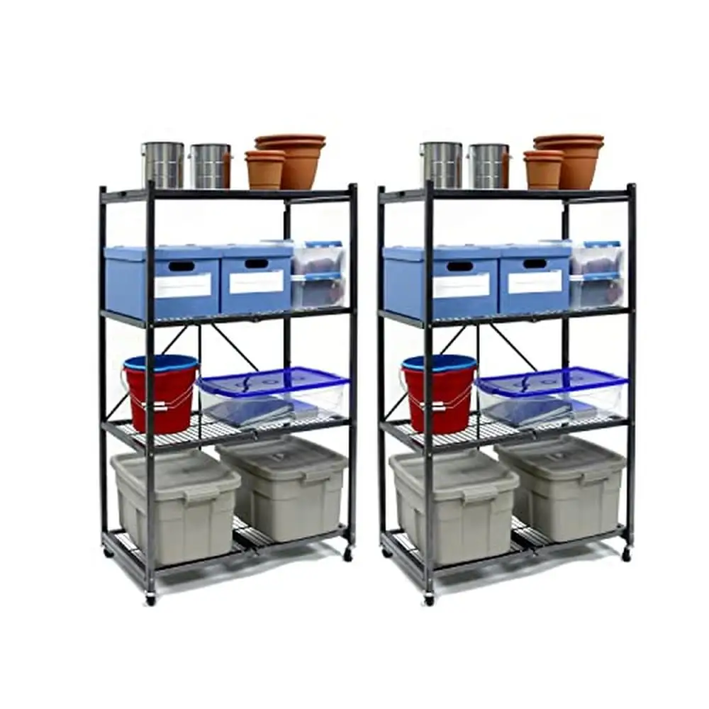 

4 Tier Wheeled Folding Steel Storage Unit Adults Heavy Duty Commercial Grade Shelving Racks Garage Kitchen Laundry Room Easy