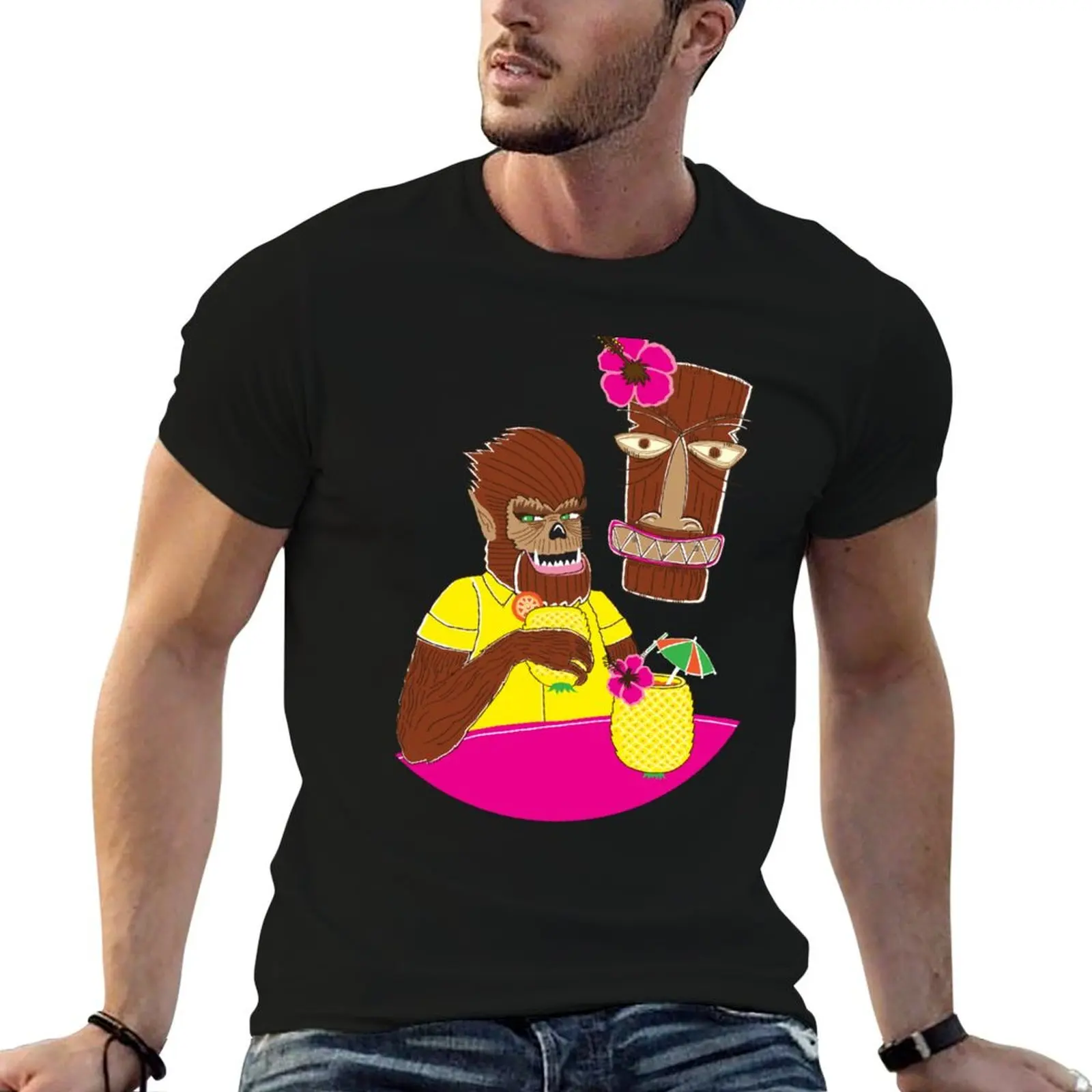 Voy a presentar mi nueva camiseta: ¡Vi a un hombre lobo bebiendo una piña colada en Trader Vic's! Camiseta para hombre 100% algodón, marca de lujo.