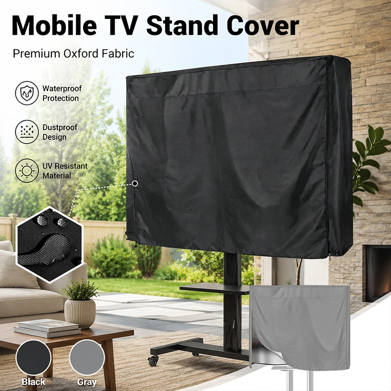 Outdoor TV Cover Oxford Cloth Dustproof Rainproof Protective Sleeve Fits for Outside Flat Screen TV Television Bracket Use