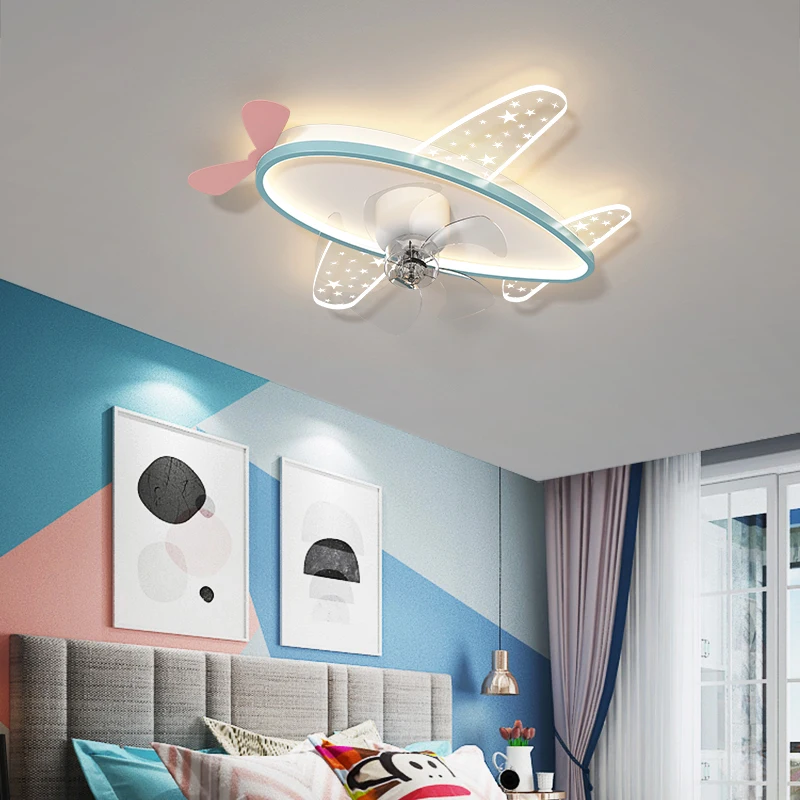 2025 New Kids Fan Ceiling Lamp Princess Room Aircraft Boys Girls Bedroom Study Fanner Chandelier Lighting Ventilador De Techo