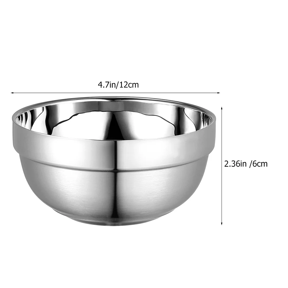 Stainless Steel Bowl Double-layer Insulated Instant Noodle Rice Soup (12cm Thick Platinum Bowl) 2pcs Salad