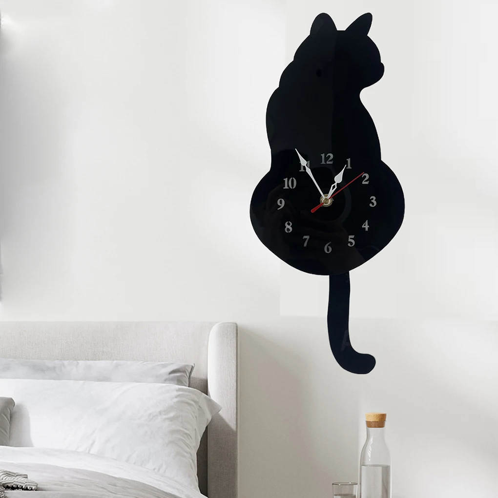 ABS Cat Pendulum Wall Clock Accurate Timekeeping And Unique Style Silent Operation Multiple black