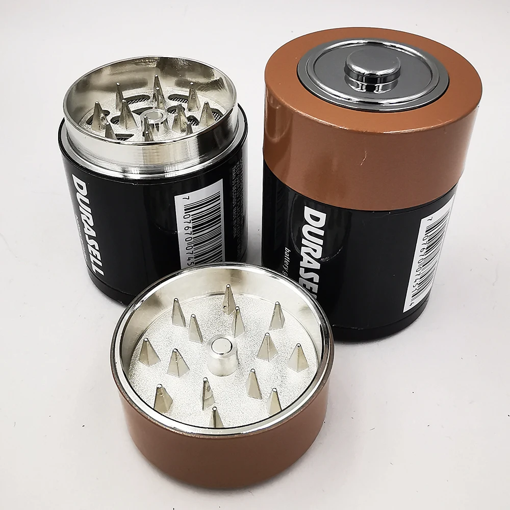 أداة مطحنة أعشاب معدنية على شكل بطارية مكونة من 3 طبقات أداة مطحنة التبغ
