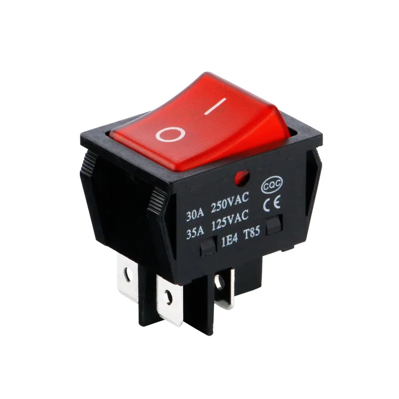 KCD4 High-Current Rocker Switch with Indicator Light, 4-Pin, 2-Position, Red and Green, 30A