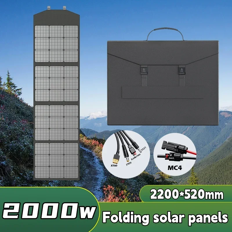 2000w Solar Panel Kit Foldable Solar Charger Suitable For 12v Battery/power Station Agm Lifepo4 Rv Camping Trailer Marine Use